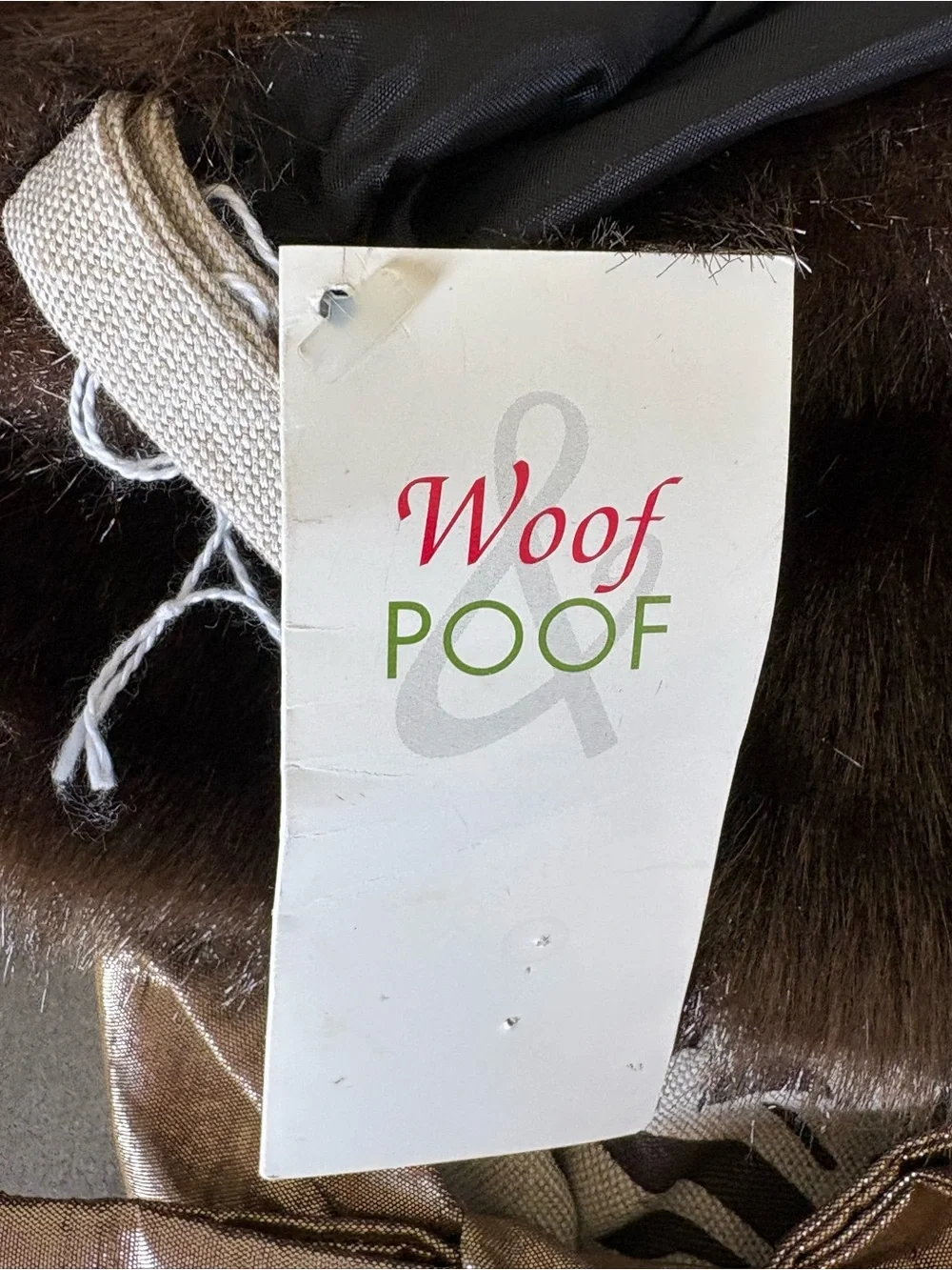Woof & Poof Brown Damask Christmas Stocking Faux Fur Cuff Gold Bow Holiday Decor